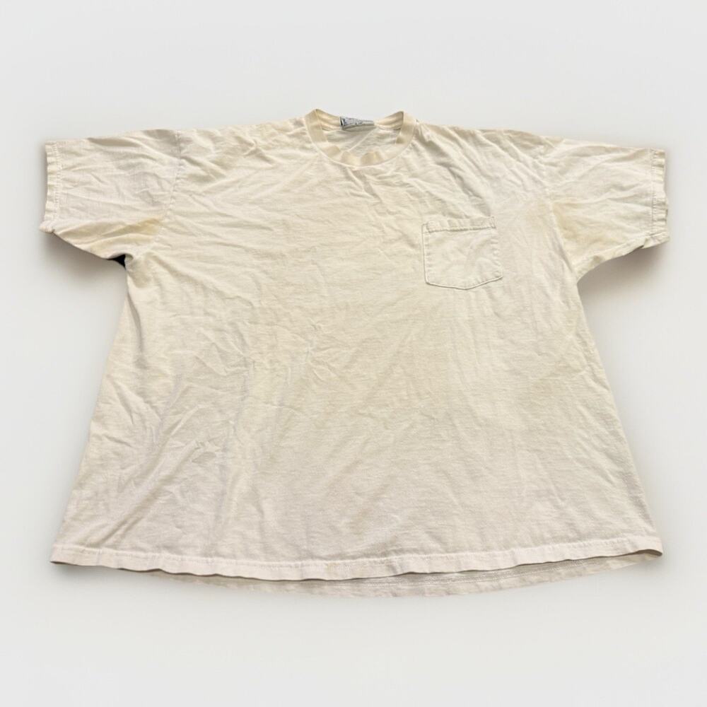 Vintage 90s Total Cotton Lee Mens Off White Short Sleeve Tshirt Size XXL 2XL USA